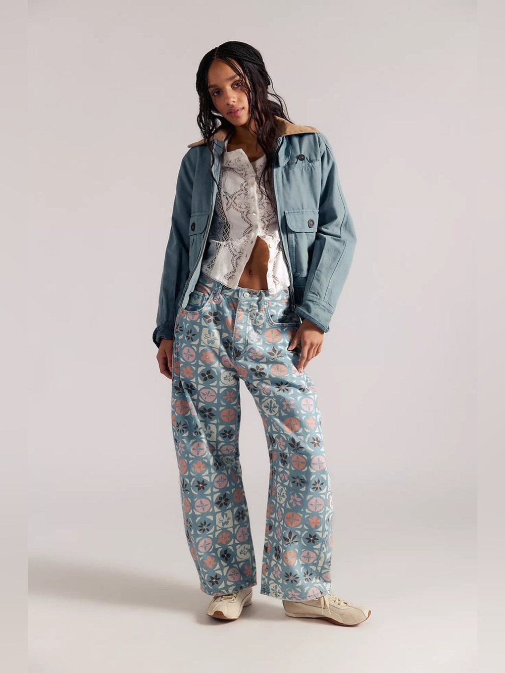 NWOT We The Free Good Luck Printed Barrel Jeans